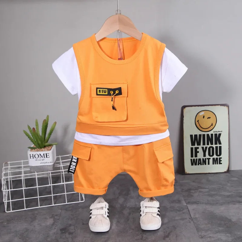 Conjunto Infantil Camiseta Dupla com Shorts Lisos Casuais Lenogue