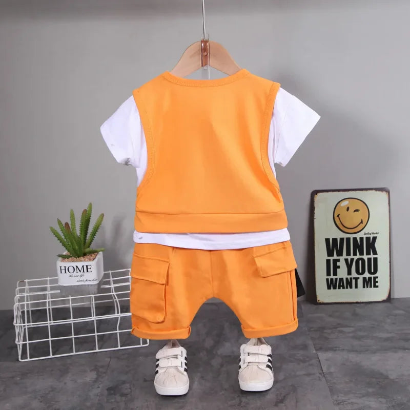 Conjunto Infantil Camiseta Dupla com Shorts Lisos Casuais Lenogue