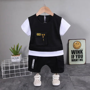 Conjunto Infantil Camiseta Dupla com Shorts Lisos Casuais Lenogue