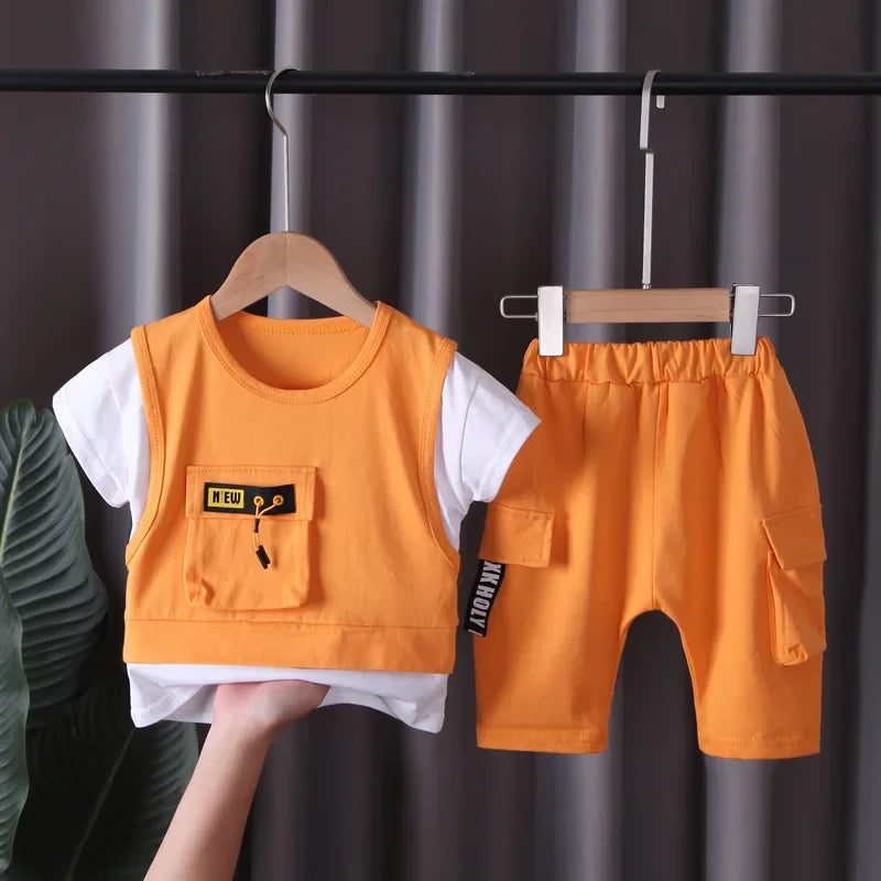 Conjunto Infantil Camiseta Dupla com Shorts Lisos Casuais Lenogue
