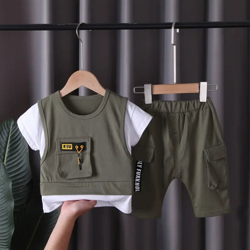 Conjunto Infantil Camiseta Dupla com Shorts Lisos Casuais Lenogue