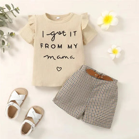 Conjunto Infantil Camiseta Estampa Letras Shorts Xadrez Lenogue