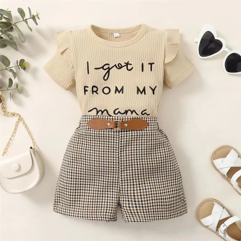 Conjunto Infantil Camiseta Estampa Letras Shorts Xadrez Lenogue