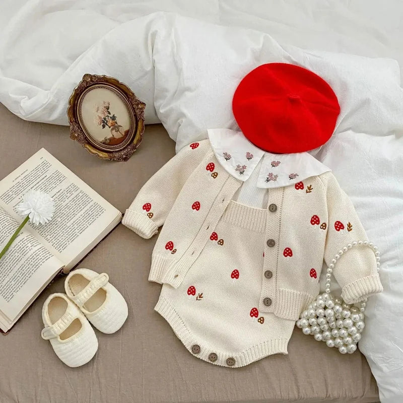 Conjunto Infantil Cardigan Tricot Mushroom Bege Lenogue