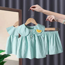 Conjunto Infantil Feminino Maya Xadrez Verde Lenogue