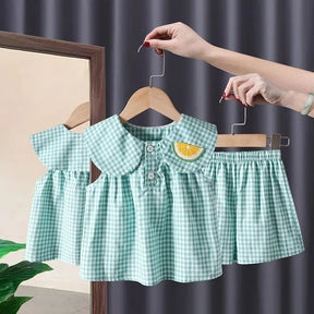 Conjunto Infantil Feminino Maya Xadrez Verde Lenogue
