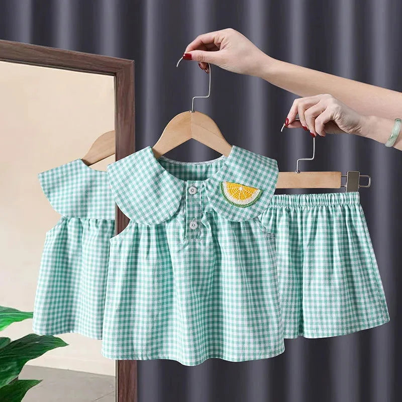 Conjunto Infantil Feminino Maya Xadrez Verde Lenogue
