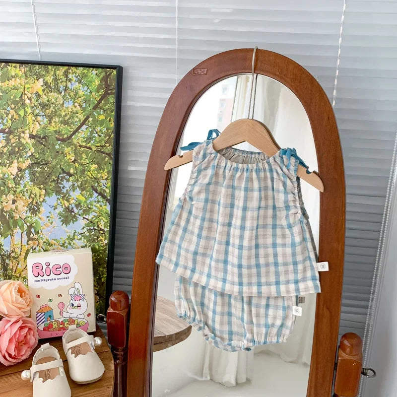 Conjunto Infantil Feminino Verão Xadrez Lenogue