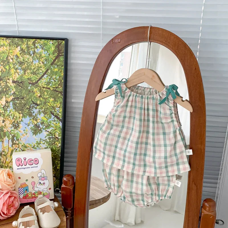 Conjunto Infantil Feminino Verão Xadrez Lenogue