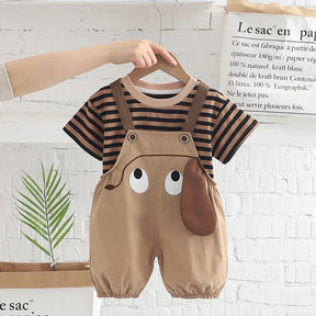 Conjunto Infantil Macacão Jardineira Cartoon Listrado Lenogue