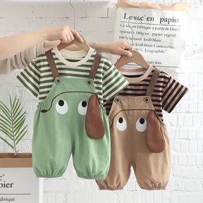 Conjunto Infantil Macacão Jardineira Cartoon Listrado Lenogue