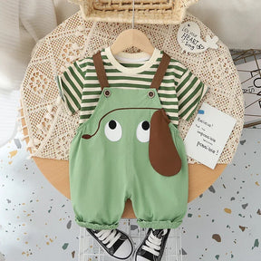 Conjunto Infantil Macacão Jardineira Cartoon Listrado Lenogue