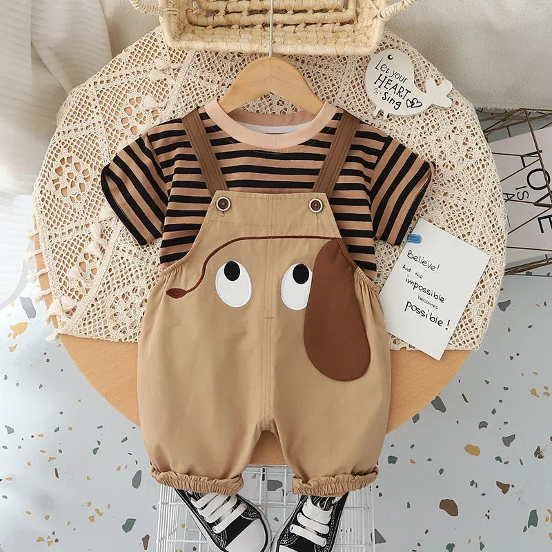 Conjunto Infantil Macacão Jardineira Cartoon Listrado Lenogue