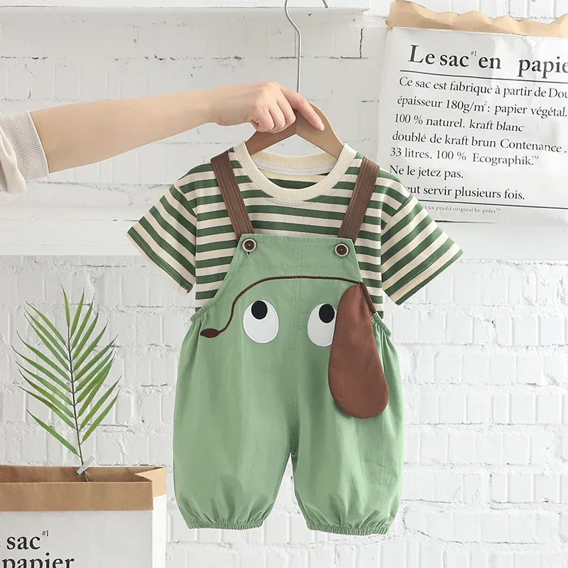 Conjunto Infantil Macacão Jardineira Cartoon Listrado Lenogue