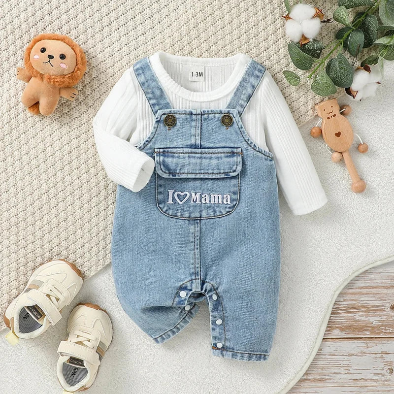 Conjunto Infantil Macacão Jeans Manga Longa Lenogue