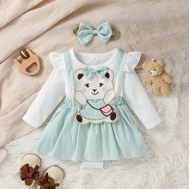 Conjunto Infantil Macacão Manga Longa Urso Bordado com Faixa Lenogue