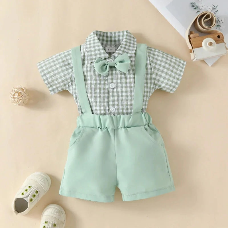 Conjunto Infantil Masculino Verde com Suspensório Lenogue