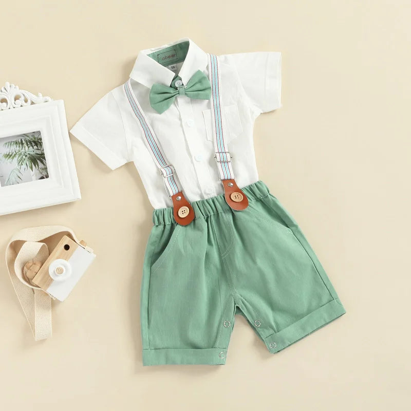 Conjunto Infantil Masculino Verde com Suspensório Lenogue