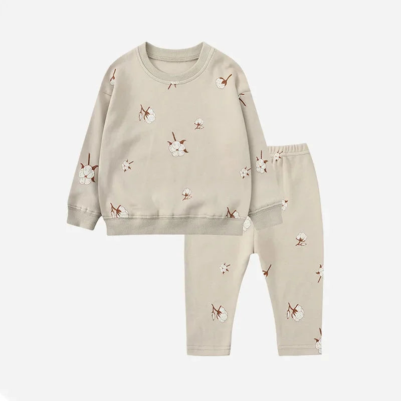 Conjunto Infantil Moletom Flor de Algodão Bege Lenogue
