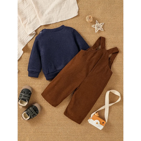 Conjunto Infantil Suéter Urso e Calça Suspensório Inverno Lenogue
