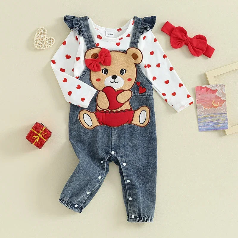 Conjunto Infantil Urso Bordado Estampa Coração Lenogue