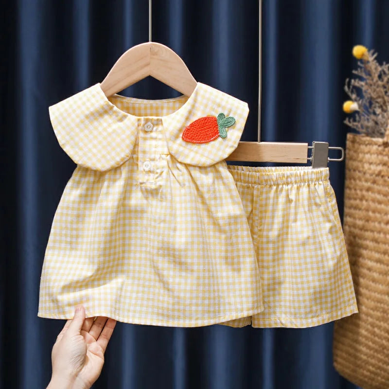 Conjunto Infantil Xadrez com Bordado Amarelo Lenogue