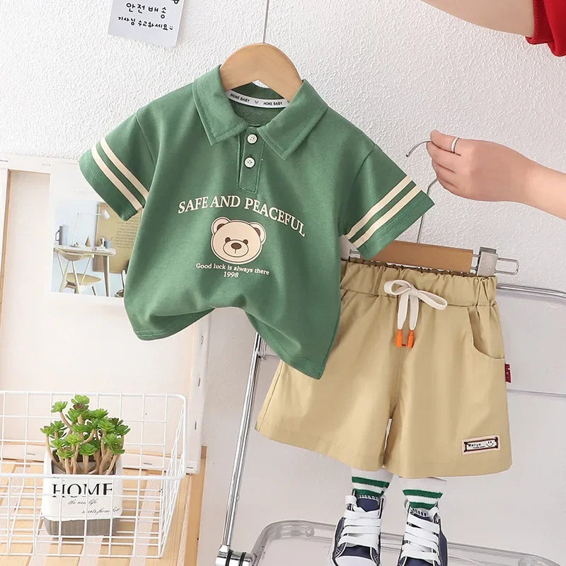 Conjunto Polo Infantil Modelo Cartoon de Urso Lenogue