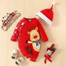 Macacão Infantil Algodão Manga Longa Primeiro Natal com Gorro Lenogue