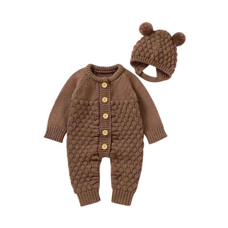 Macacão Infantil com Touca Tricot Baby Lenogue