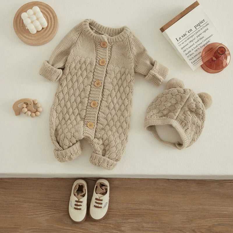 Macacão Infantil com Touca Tricot Baby Lenogue