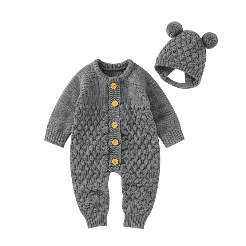 Macacão Infantil com Touca Tricot Baby Lenogue