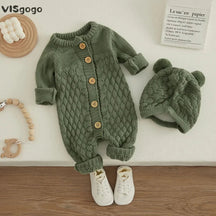 Macacão Infantil com Touca Tricot Baby Lenogue
