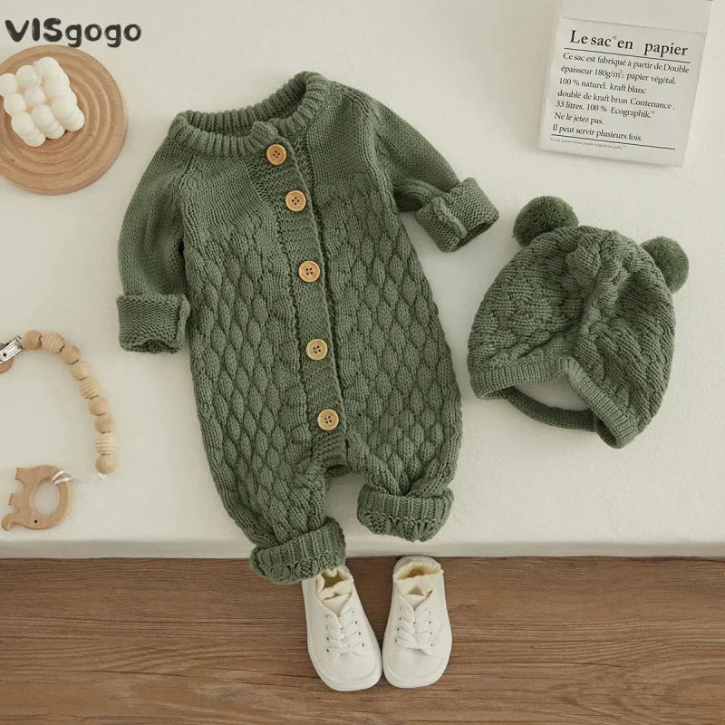 Macacão Infantil com Touca Tricot Baby Lenogue
