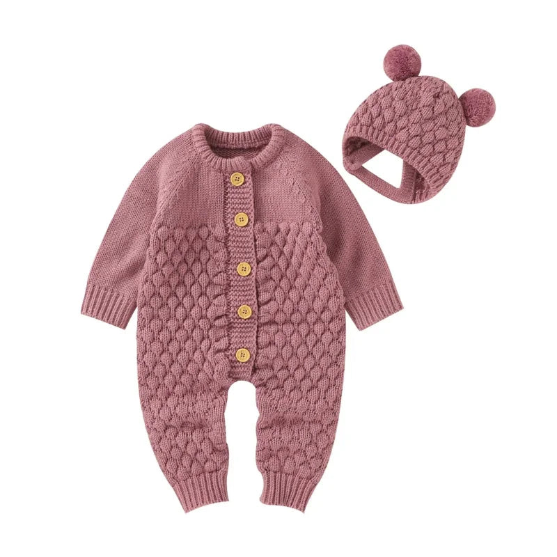 Macacão Infantil com Touca Tricot Baby Lenogue
