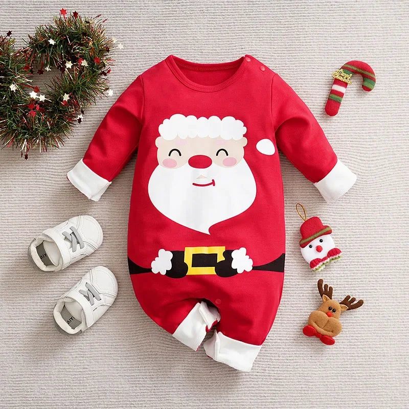 Macacão Infantil de Algodão Manga Longa Estampa Papai Noel Lenogue