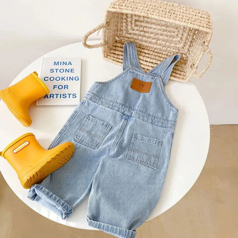 Macacão Infantil Jardineira Jeans Denim Azul Lenogue