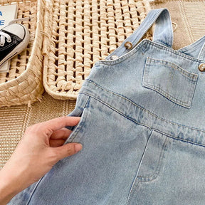 Macacão Infantil Jardineira Jeans Denim Azul Lenogue