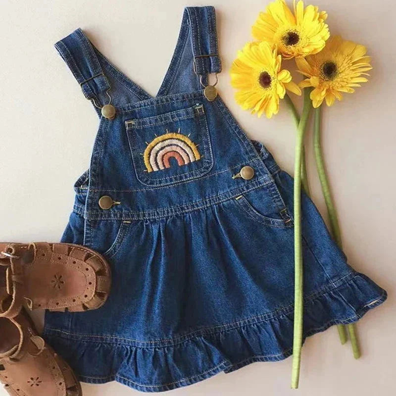 Macacão Infantil Jardineira Jeans Rainbow Azul Lenogue