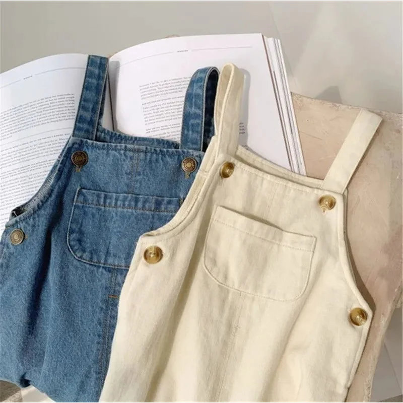 Macacão Infantil Jardineira Unissex Algodão Denim Lenogue