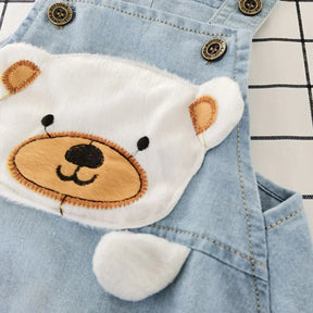 Macacão Infantil Jeans Curto com Estampa Animal Lenogue