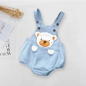 Macacão Infantil Jeans Curto com Estampa Animal Lenogue