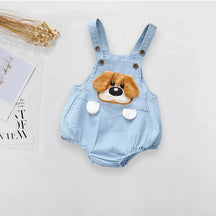 Macacão Infantil Jeans Curto com Estampa Animal Lenogue