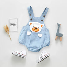 Macacão Infantil Jeans Curto com Estampa Animal Lenogue