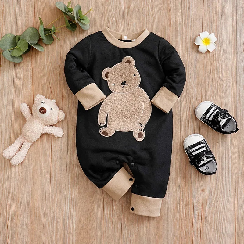 Macacão Infantil Manga Longa Plush Urso Bordado Lenogue