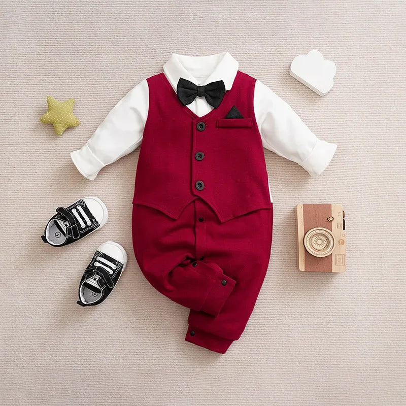 Macacão Infantil Masculino Gentleman Laço Gravata Manga Longa Lenogue