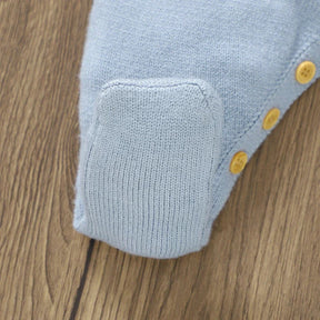 Macacão Infantil Tricot com Gorro e Pé Fechado Azul Lenogue