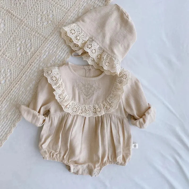 Macacão Romper Infantil com Touca Carlota Bege Lenogue