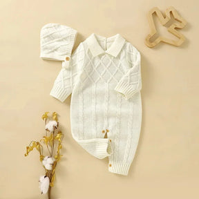 Macacão Romper Infantil Tricot Bege Lenogue