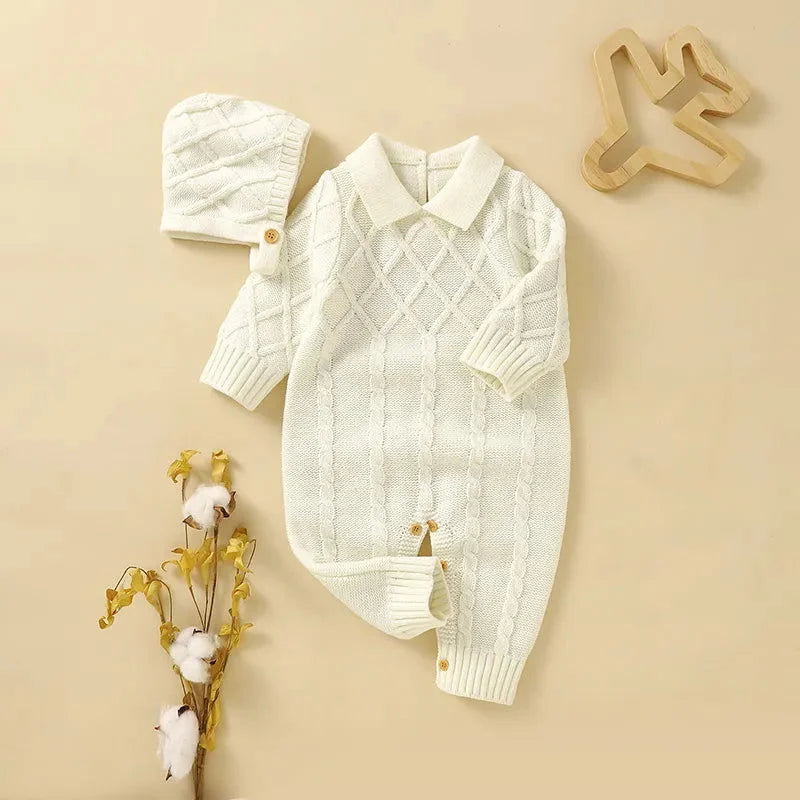 Macacão Romper Infantil Tricot Bege Lenogue