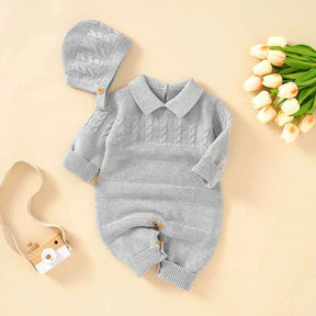 Macacão Romper Infantil Tricot Bege Lenogue